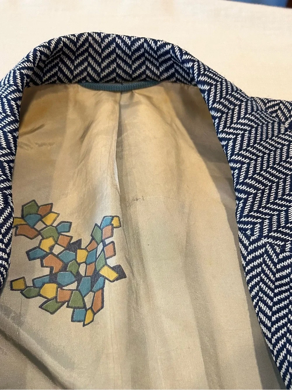 Vintage 70s Mr Rays Palm Springs Geometric Pattern Lined Blazer Jacket Chevron